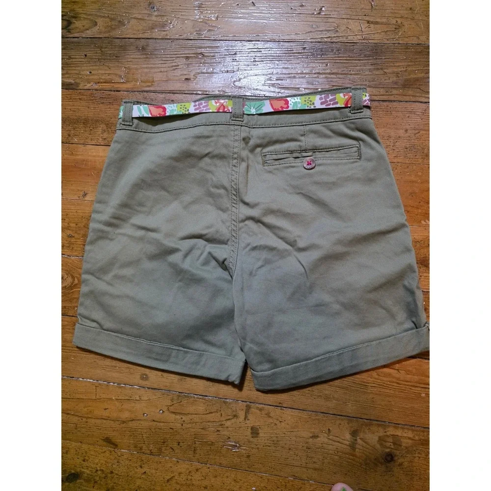 Cherokee Girls Olive Green Chino Shorts with Floral Belt Size 10 NWT